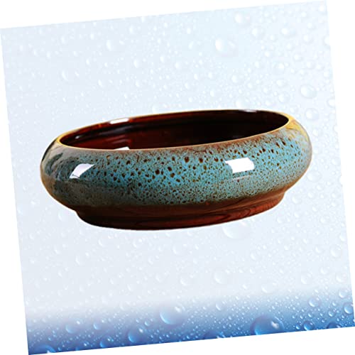 Happyyami 1pc Hydroponic Planter Ceramic Planters Lotus Pot Glazed Bonsai Pot Water Lily Flower Bowl Desktop Cactus Succulent Bowl for Outdoor Indoor Plants 7.3 Inch - Image 2