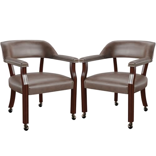 Steve Silver Furniture Tournament Arm Chair w/Casters, Dining Chair with Casters, Upholstered w/Nailhead Trim, for Living Room, Dining Room, Vegan Leather, 25