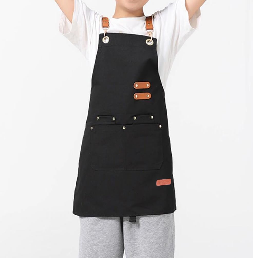 Oyccen Kids Canvas Aprons Painting Baking Cooking Apron with Pockets Children's Artist Apron for Boys and Girls - Image 3