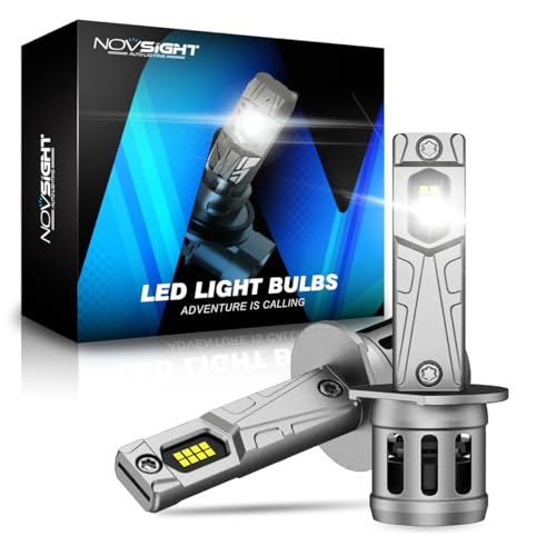 NOVSIGHT H1 LED Headlight Bulb - 90W 30000LM Headlight Bulb, 6500K White 12V Light H1 LED with Fan, Plug and Play, IP68 Waterproof, Pack of 2