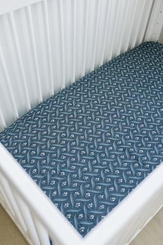 Image of Navy Berry Muslin Crib Sheet by Mebie Baby, Soft and Breathable Bed Sheets for Babies, Modern Neutral Bedding for Cribs, Standard Crib Mattress Fitted Sheet, Great for Boy or Girl Room or Nursery