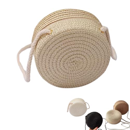Bolsa de praia feminina de palha sintética com alça casual piscina verão (Bege)