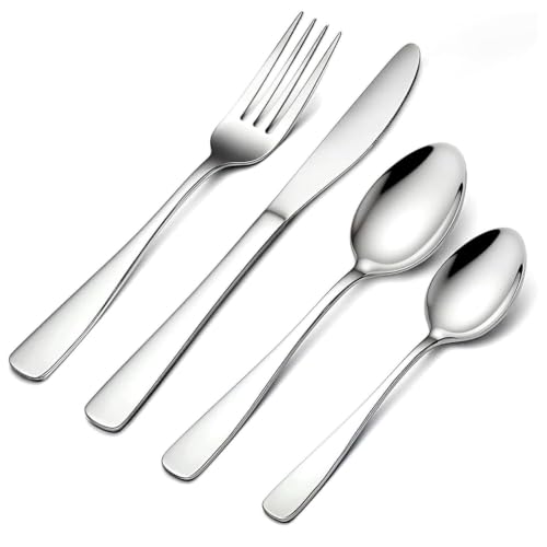 Image of Clovis Stainless Steel Flatware Set 4 Pieces, Titanium Plated Mirror Finish, Cutlery Set for 1 with Knife Fork Spoon and Teaspoon, Silver