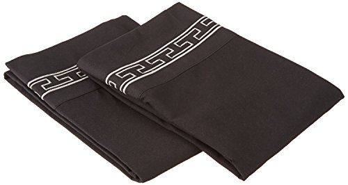 Super Soft Light Weight, 100% Brushed Microfiber 2-Piece Standard Pillowcases Set Wrinkle Resistant, Black with Grey Regal Embroidery