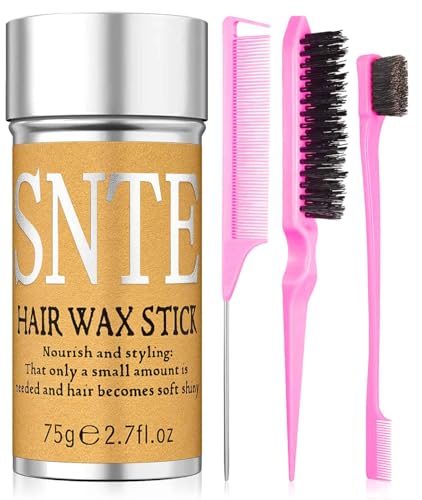 Hair Wax Stick & Slick Back Hair Brush – Frizz Control for Women & Kids, Non-Greasy & No Residue...