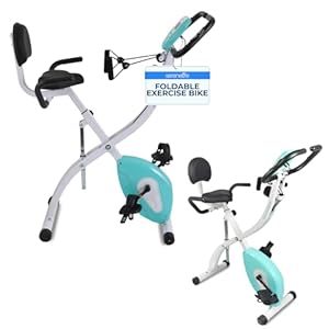SereneLife Indoor Folding Stationary Exercise Bike – Foldable Stationary Bike Cycling Cardio Workout Equipment – Compact Home Bicycle Fitness Machine w/ 8 Resistance Level, Pulse Monitoring SLXB18
