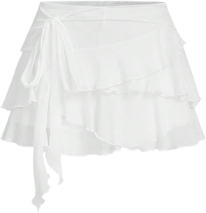 Women's Low Rise Mini Skirt with Multi-Layer Ruffle Trim for Casual and Night Out Wear