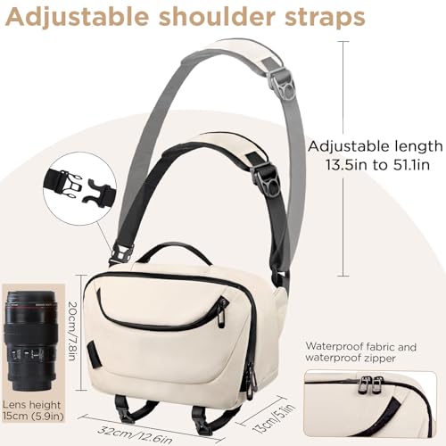 Image of TAAOKA Camera Sling Bag,Waterproof Camera Case with Tripod Holder,Lightweight DSLR /SLR /Mirrorless Camera Bags Crossbody for photographers-Beige