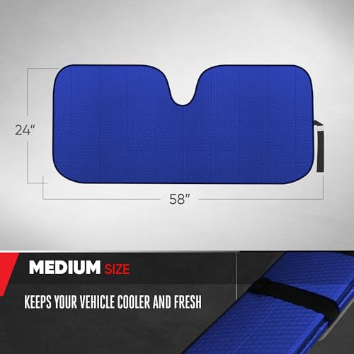 Image of Motor Trend Blue Accordion Folding Car Windshield Sun Shade - Blackout Sun Visor for Car Windshield - Foldable Jumbo Sunshade and Front Window Truck Sun Screen for UV Sun Protection - 58 x 24