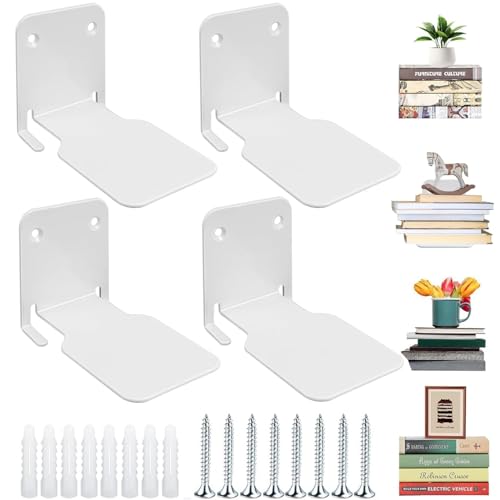 hunwutef Schwebendes Bücherregal 4er Regale für Bücher Robustes Wandregal mit Metallstruktur zur Wandmontage für Schlafzimmer Küche Deko Bücherregal Schwebend mit Montagematerial