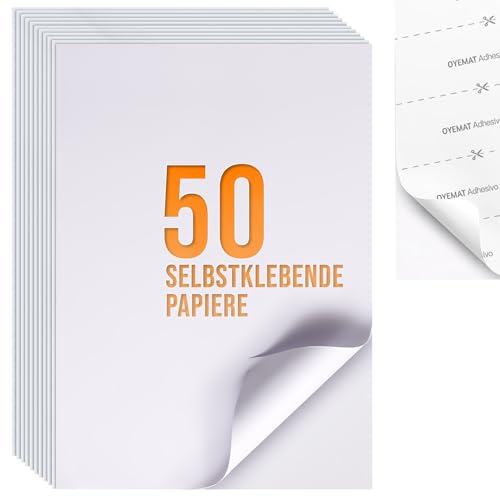 OYEMAT | 50 Blätter 1 Etikett pro Blatt | Sticker Papier zum Bedrucken A4 | Etiketten Selbstklebend Bedruckbar Aufkleber (297 mm x 210 mm) | Tintenstrahldrucker, Laserdrucker und Fotokopierer.