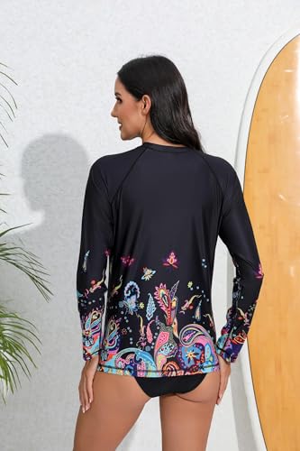 Halcurt Women's Long Sleeve Rash Guard Swim Top UPF50+ SPF Sun Protection Swimsuit Quick Dry Bathing Suit4