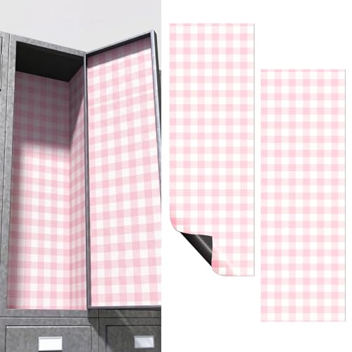 Janlaugh 2 Pack 36 x 12 Magnetic Locker Wallpaper Back to School Removable Reusable Magnetic Wall Cover Sheet for School Lockers Fridge Metal Door Girls Decorations Office Supplies(Gingham Pink)