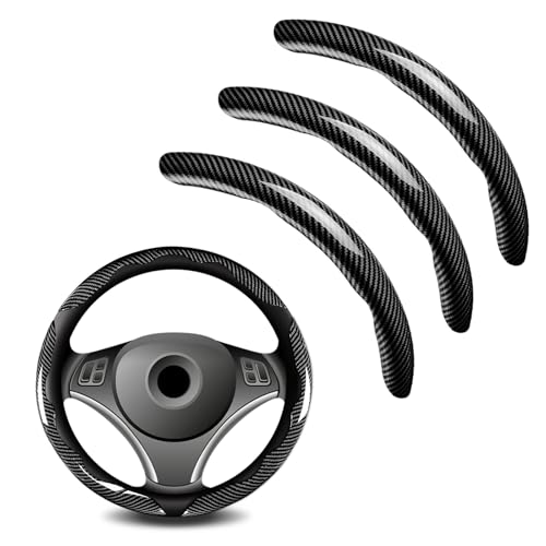 3pcs Universal Carbon Fiber Steering Wheel Cover - Anti-Slip & Segmented Design Universal 99% Durable Steering Wheel Protector for Men and Women Car Interior Accessory (Black)