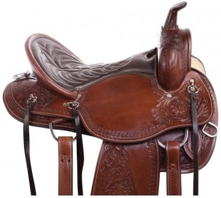 BNB International Leather Western Endurance Trail Horse Saddle Handmade Comfort with Horn Equestrian Horseback Riding Tack, Matching Headstall,Breast Collar,Reins Size:14"-18" inches Seat, M11