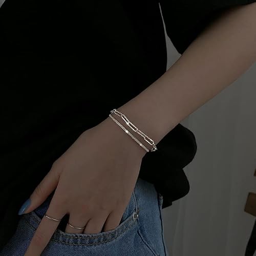 Silver Bracelet For Women Dainty Cuff Bracelet Girls Sparkly Chain Bracelets Simple Silver Womens Cuff Accessory Trendy Jewelry Gift #TOP6