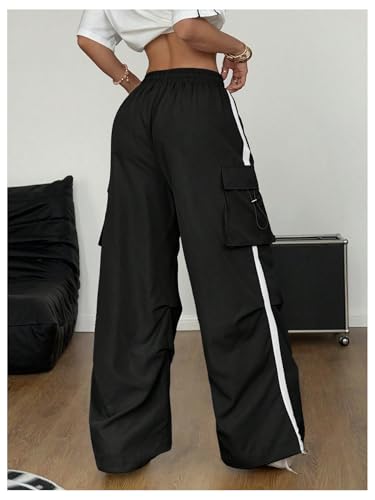 GORGLITTER Women's Baggy Cargo Pants Y2k Wide Leg Stripe Drawstring Elastic Waist Trousers3