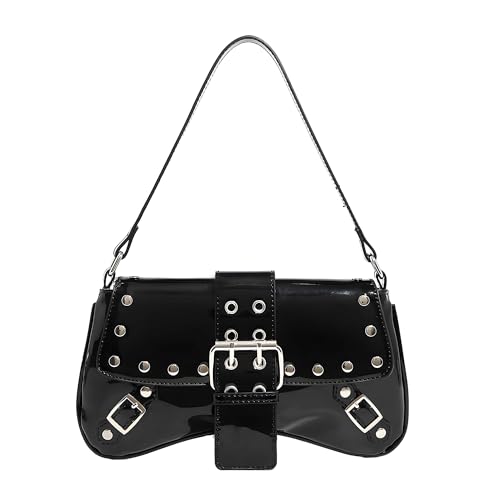 FALETO Y2K Shoulder Bag for Women Rivet Hobo Handbag Goth Punk Underarm Purse with Buckle