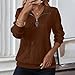 Womens Quarter Zip Pullover Tops Fall Casual Long Sleeve Shirts Fashion Textured Solid Ribbed Knit Lapel Neck Blouse Brown