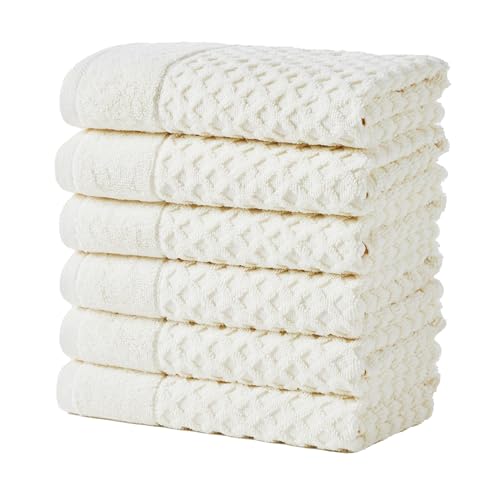 Great Bay Home Hand Towels - 100% Cotton 6 Pack 26x16 Hand Towel Set - Absorbent, Durable, Quick-Dry Towels for Bathroom (Ivory)