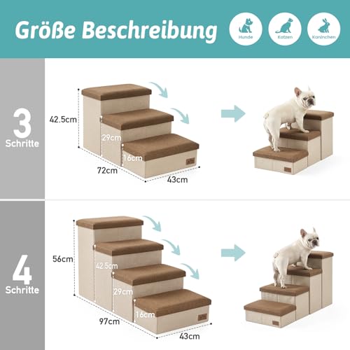 COZY KISS Hundetreppe für Kleine Hunde mit Stauraum, Breite Haustiertreppe Faltbare für Bett und Couch, Hunderampe mit Rutschfestem Boden, Lecksichere (Braun, 43x72x42.5cm, 3)