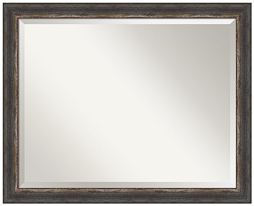 Amanti Art Brown Bathroom Mirror for Over Sink, 25x31 Bark Rustic Char Narrow Rectangle Vanity Mirror, Large Country Rustic Frame, Hangs Horizonally and Vertically, Bathroom Wall Decor, Beveled Edge
