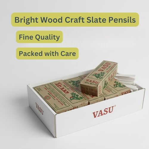 Image of Brighty 7 Box Vasu Thin Slate Pencil | 100 Sticks Natural Earthy Chalk | Soft White Slate Stone for Writing, Drawing, Craft & Marking | Eco Friendly & Non Toxic Slate Pencil Set
