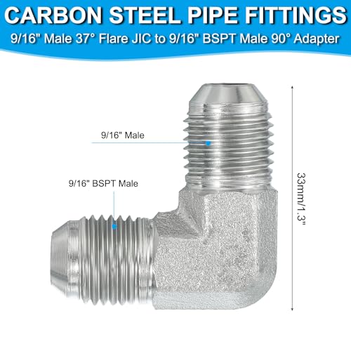 Image of PATIKIL Hex Reducing Nipple Connectors Pipe Adapter 9 /16 inch Male 37 Flare JIC x 9 /16 inch g Male 90 Adapter, Pipe Fitting Reducer Nipple Adapter Plated Steel Hydraulic Fitting