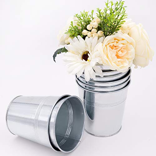 Kinjoek 8 Packs Galvanized Bucket Metal Planter Round Flower Pot Plant Basket For Balconies, Gardens, Patios, Office, Parties And Weddings, 4.72 X 4.72 X 3.54 Inch #TOP5