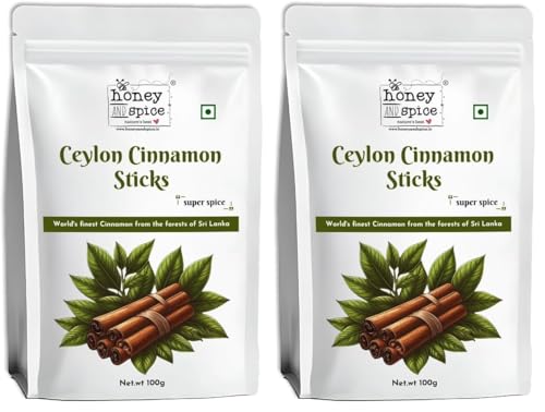 Image of Honey and Spice Ceylon Dalchini Cinnamon Sticks Organic Srilankan - (100g) (True Srilankan Barks /Rolls) Flavourful for Cooking, Seasoning, Baking, 100% Natural | H1 Grade | Paper Packaging (Pack of 2)