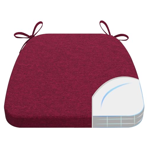 Image of AAAAAcessories D-Shaped Chair Cushions, 2 inch Thick Dining Chair Pads with Ties and Removable, Machine-Washable Cover, 17 inch x 16 inch, Wine Red
