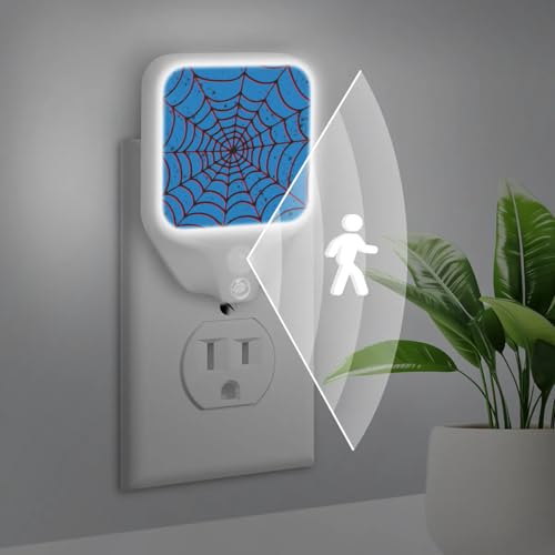 Image of Blue Spider Web Plug-in Led Night Light with Auto Dusk to Dawn Sensor for Room Decor, Adjustable Brightness Warm White Lights for Hallway,Bedroom, s Room, Kitchen, Stairway