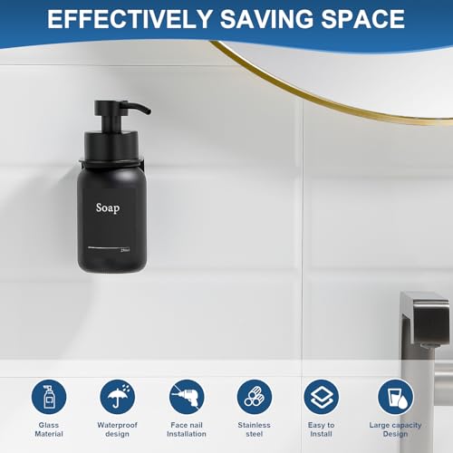 Glass Soap Dispenser, Wall mounted Soap Dispenser for Kitchen and Bathroom, Stainless Steel Pump Dispenser for Liquid Soap, No Drilling Required | 250 ml (Black/Black) - Cosy Home Interiors Glass Soap Dispenser, Wall mounted Soap Dispenser for Kitchen and Bathroom, Stainless Steel Pump Dispenser for Liquid Soap, No Drilling Required | 250 ml (Black/Black) - Image 3