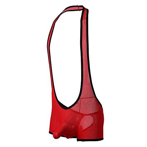 Yufeida Men's Athletic Supporters Stylish Bodysuit Slim Fit Jumpsuit Breathable Base Layers Boxer Back Open Leotard (X-Red, M) #TOP29