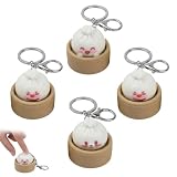 4 PCS Dumpling Clicker,Dumpling Keyring, Squishy Keychain Collection withExpressive Designs, Fidget Tool for Stress Relief and Focus Enhancement, Portable BagAccessory for Daily Use and Gift Giving