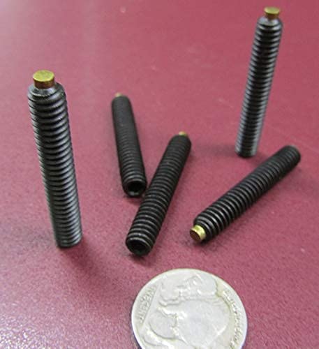 Black Oxide Steel Brass Tip Set Screw 1/4-20 x 1.50" (1 1/2") Thread Length 5 pcs