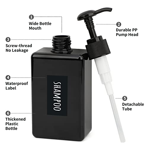 Image of Segbeauty Shampoo Conditioner Dispenser Small, 4 Pack 9.5oz Plastic Square Pump Bottles with Labels, 280ml Refillable Bathroom Soap Dispenser Empty Lotion Liquid Container Travel Cosmetic Bottle Black
