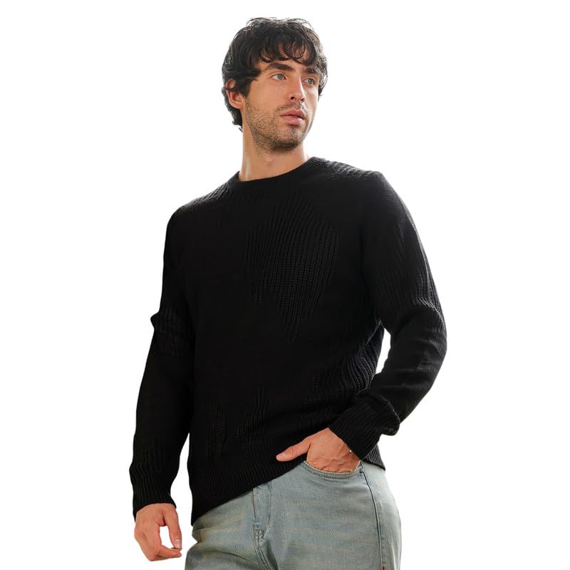 Men Sweater | Hem | Jacquard | Knitted Fabric for Wear | Obsidian Black-image-30