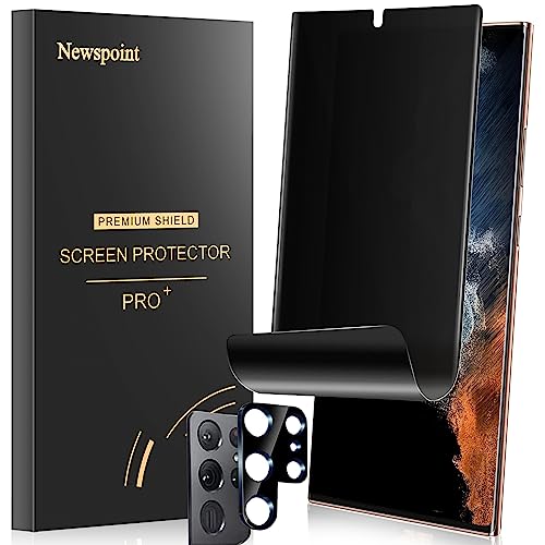 Newspoint 1+1 Pack Privacy Screen Protector for Samsung Galaxy S22 Ultra 5G (6.8"), Anti-Spy Flexible TPU Film with Tempered Glass Camera Lens Protector, Support Fingerprint Unlock, Anti-Scratch by Newspoint - Used condition - US$8.99