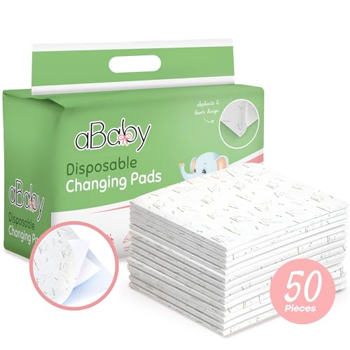 Image of Ababy Disposable Changing Pads for Baby (50 Pack) Super Soft and Ultra Absorbent Baby Changing Pad - Leak Proof Diaper Changing Pads for Stress-Free Baby Diaper Changes - Green Elephant