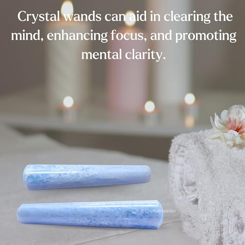 Image of Blue Calcite Crystal Wand - Smooth Crystal Wand for Energy Healing, Chakra Balancing, Meditation and Home Decor - Crystals and Healing Stones for Gift