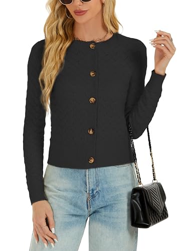 Image of Women's Long Sleeve Cropped Knitted Sweater Cardigan Button Down Open Front Knitted Shrug Sweaters