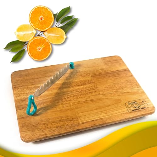 Image of SUPERMOM Chopping Board 1 Pc - Wooden Multifunctional Craft Cut & Chop Board with Stainless Steel Knife - 2-in-1 Vegetable Slicer & Fruit Cutter with AdjustableNon Slip Handle - Ideal for Kitchen Use