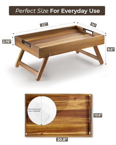 Image of INSAGO Extra Large 22 inchx14 inch Folding Breakfast in Bed Tray with Legs, Handles | Bed Trays For Eating With Non-Wobble Legs, No Assembly Required, Raised Edges And Secure Metal Grips For Laptop, Sofa & Meals