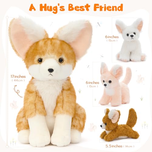 Image of Fennec Fox Plush Toy with 3 Babies, 17.4 inch Fox Stuffed Animal