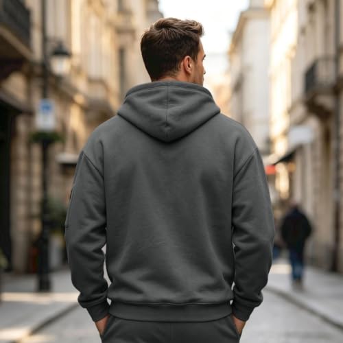 Work Hoodies for Men Quarter Zip Pullover Utility Pockets Hooded Sweatshirt - image 2