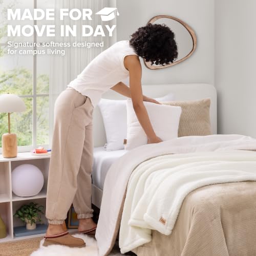 Image of UGG Remina Twin Comforter Set 4 Piece Bed in a Bag with Throw Blanket, Decorative Pillow Sham and Reversible Comforter Hypoallergenic Washable College Dorm Bedding, Twin XL, Brown Birch