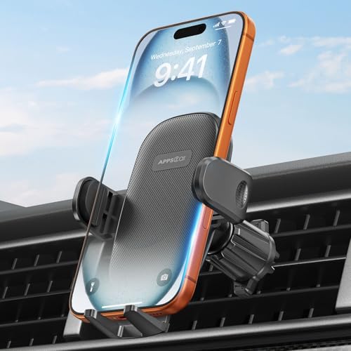 Image of APPS2Car Car Phone Holder for Air Vent, One-Hand Paddle Release Car Mount, Adjustable Clamp Arms, 3-Level Extendable Foot, Anti-Slip Silicone Grip, Fits 4.7-6.8 Inch Smartphones