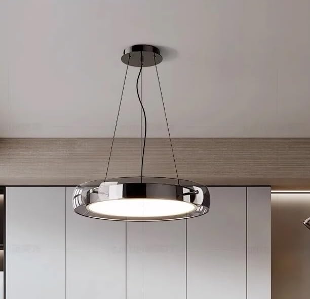 Generico Luce sospesa, Lampada a sospensione in vetro a specchio rotondo minimalista dal design moderno, lampade moderne a LED, camera da letto, balcone, soggiorno, ristorante, caffetteria(Noir)