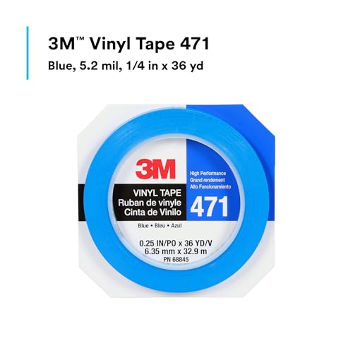 Image of 3M Vinyl Tape 471, 1 /4 in x 36 yd, Blue, 1 Roll, Blue Floor Tape, Paint Alternative for Floor Marking, Social Distancing, Color Coding, Safety Marking